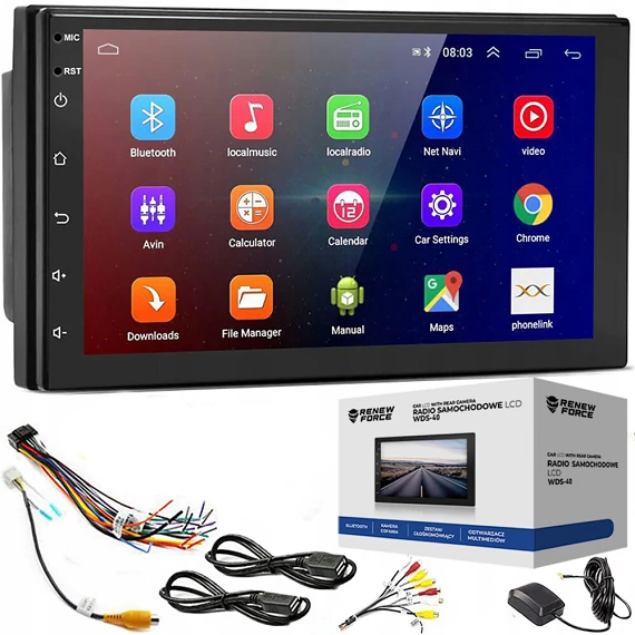 Autórádió 2-DIN, android 12, 7 hüvelykes TFT kijelző RenewForce WDS-40