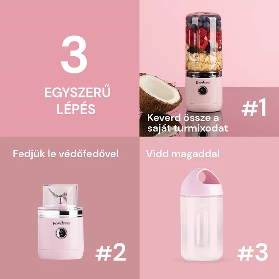 Hordozható Turmixgép Rosmarino NutriMax 2 GO rózsaszín